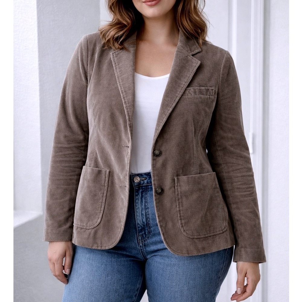 Vintage Corduroy Blazer Jacket Tan Brown Cotton Y2K Women's‎ Size 9/10